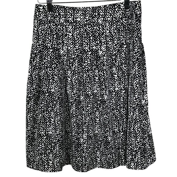 Talbots Petites 4P Black White Pleated Flare Midi Skirt Work Career - Picture 5 of 10